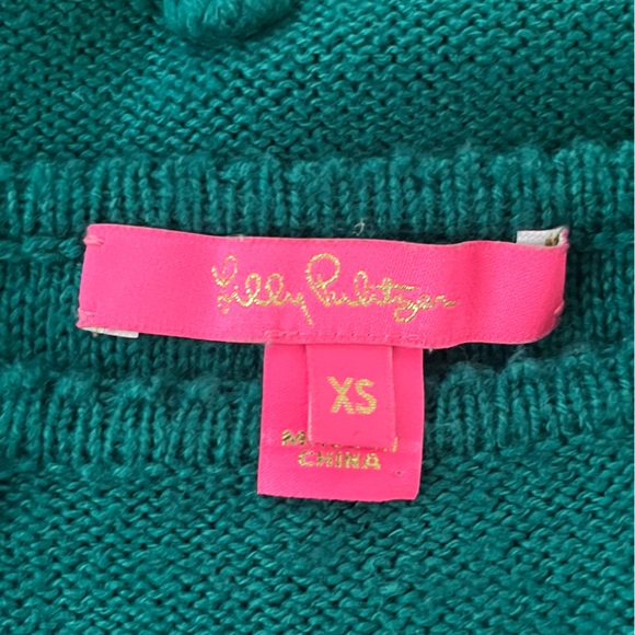 Lily Pulitzer Kippa Pom Pom Blouson Sleeve Sweater Green XS - Picture 7 of 7